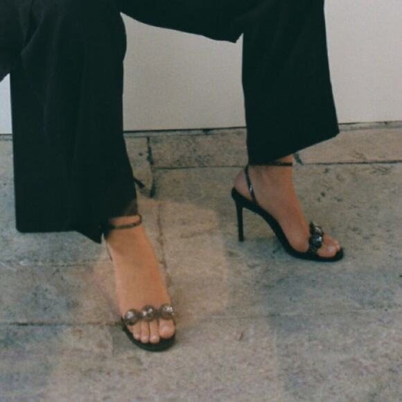 Zara EMBELLISHED VINYL HEELED SANDALS - Picture 6 of 16